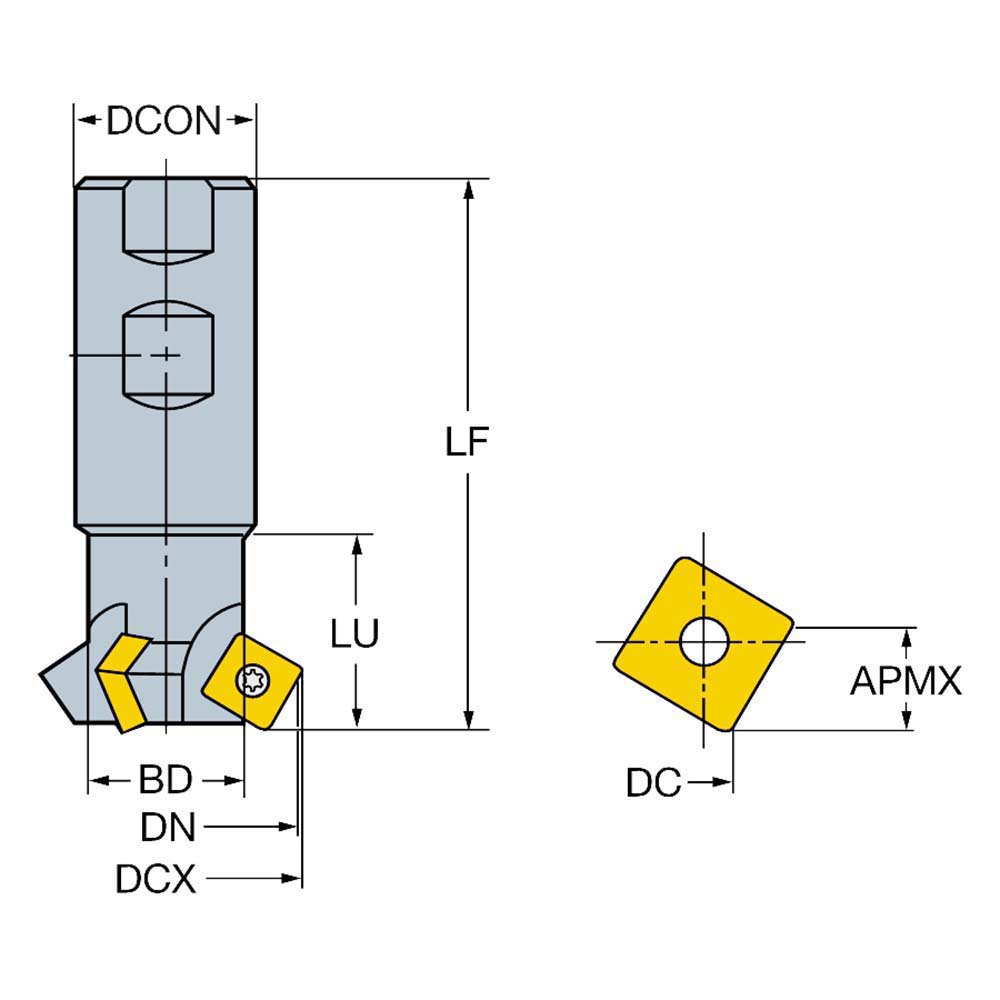 Sandvik Coromant 32.5mm Cut Dia, 32mm Arbor Hole, 7.86mm Max Depth of Cut, 45° Indexable Chamfer & Angle Face Mill - 5742825
