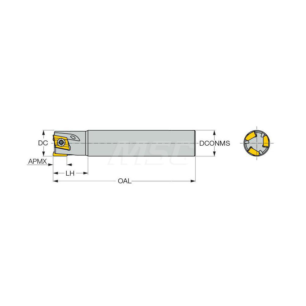 Iscar Indexable Square-Shoulder End Mill: T290ELND.6204C.6205, 5/8" Cut Dia, 0.197" Max Depth of Cut, 5/8" Dia Cylindrical Shank - 3105239