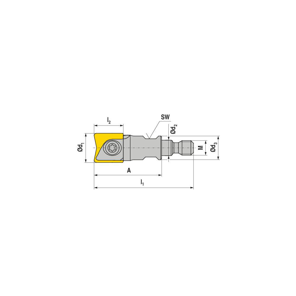 Ceratizit Indexable Ball Nose End Mill: 25 mm Cut Dia, Solid Carbide, 162 mm OAL - 56112252