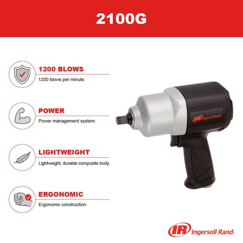 Ingersoll Rand 1/2 in. Air Impact Wrench, 550 ft./lbs. Torque, Friction Ring Retainer, Pistol - 2100G