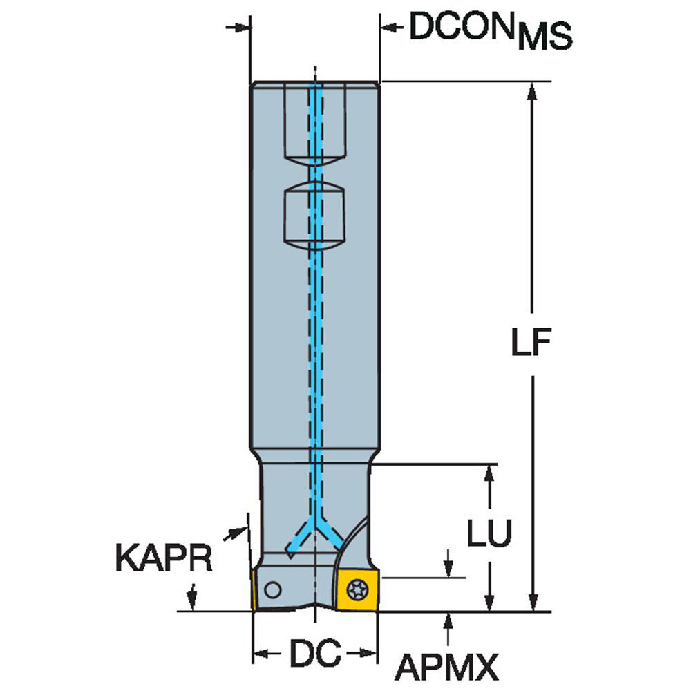 Sandvik Coromant Indexable Square-Shoulder End Mill: A490-019M19-08L, 3/4" Cut Dia, 5.5 mm Max Depth of Cut, 3/4" Dia Weldon Flat Shank - 5722862