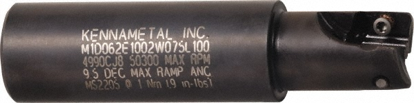 Kennametal Indexable Square-Shoulder End Mill: M1D062E1002W075L100, 5/8" Cut Dia, 0.396" Max Depth of Cut, 3/4" Dia Weldon Flat Shank - 3742552