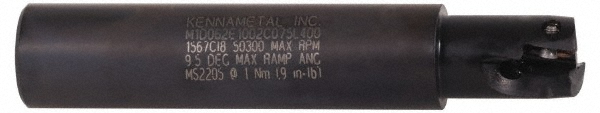 Kennametal Indexable Square-Shoulder End Mill: M1D062E1002W075L100, 5/8" Cut Dia, 0.396" Max Depth of Cut, 3/4" Dia Weldon Flat Shank - 3742552