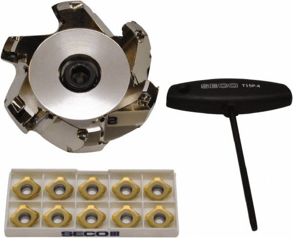Seco 3.15" Cut Dia, 1" Arbor Hole, 0.138" Max Depth of Cut, 43° Indexable Chamfer & Angle Face Mill - 00086840