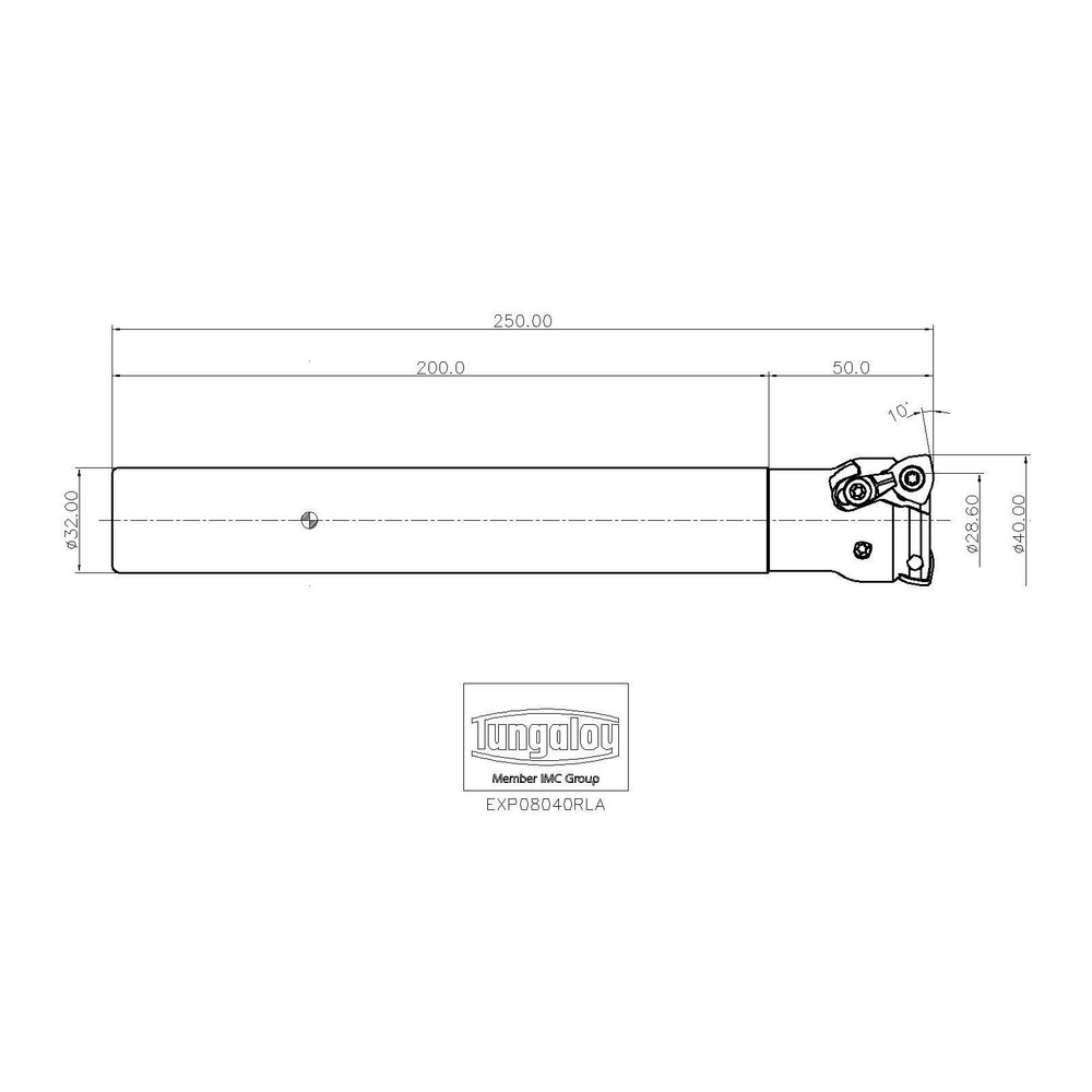 Tungaloy Indexable High-Feed End Mill: EXP08040RLA, Cylindrical Shank - 6817126
