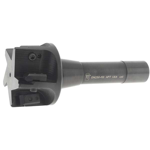 APT Indexable Square-Shoulder End Mill: EM-250-R8 2-1/2XR8 SH, 2-1/2" Cut Dia, 0.65" Max Depth of Cut, R8 R8 Shank - EM250-R8