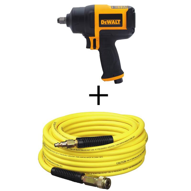 DEWALT 1/2 in. Heavy-Duty Pneumatic Impact Wrench and 50 ft. x 1/4 in. Air Hose - DWMT70773W1450D