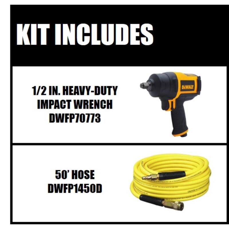 DEWALT 1/2 in. Heavy-Duty Pneumatic Impact Wrench and 50 ft. x 1/4 in. Air Hose - DWMT70773W1450D