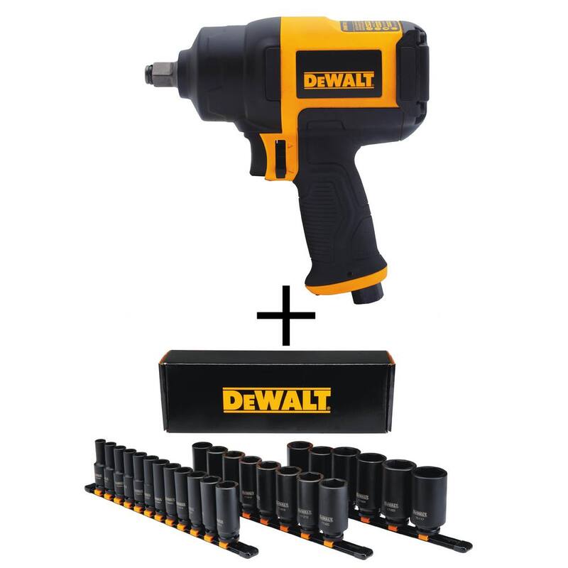 DEWALT 1/2 in. Heavy-Duty Pneumatic Impact Wrench and 1/2 in. Drive Metric Deep Impact Socket Set (26-Piece) - DWMT70773W19242