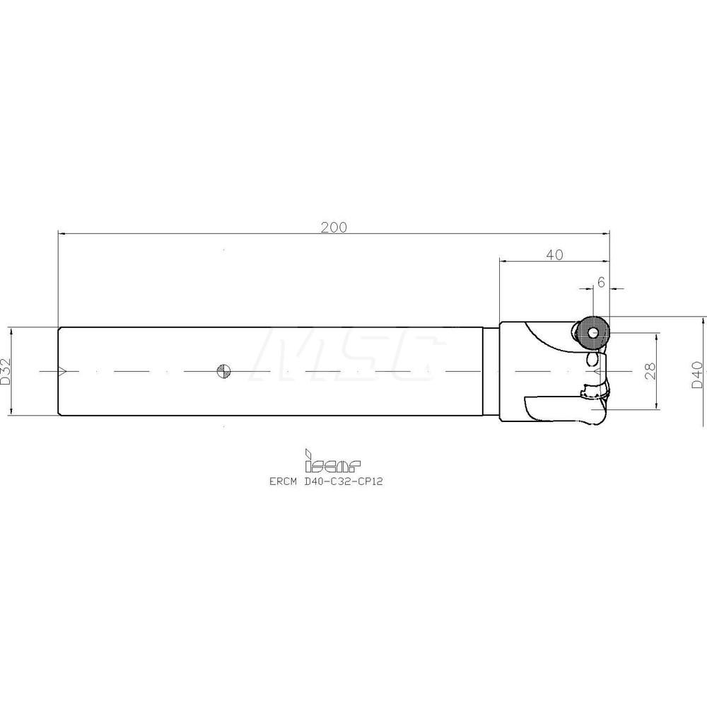 Iscar Indexable Square-Shoulder End Mill: ERCM D40-C32-CP12, 40 mm Cut Dia, 6 mm Max Depth of Cut, 32 mm Dia Cylindrical Shank - 3101345