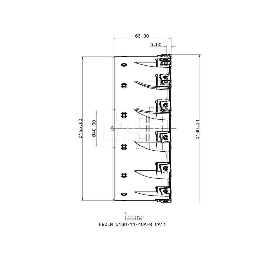 Iscar 160mm Cut Dia, 40mm Arbor Hole Dia, 5mm Max Depth, Indexable Square-Shoulder Face Mill - 3105799