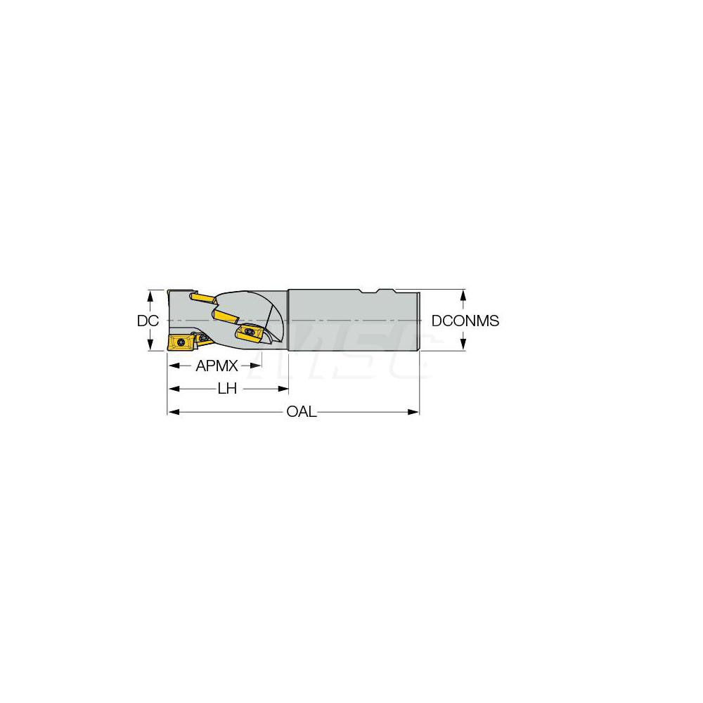Iscar Indexable Square-Shoulder End Mill: APK-D1.00-1.50-W1.00FE, 1" Cut Dia, 1.47" Max Depth of Cut, 1" Dia Weldon Flat Shank - 3100274