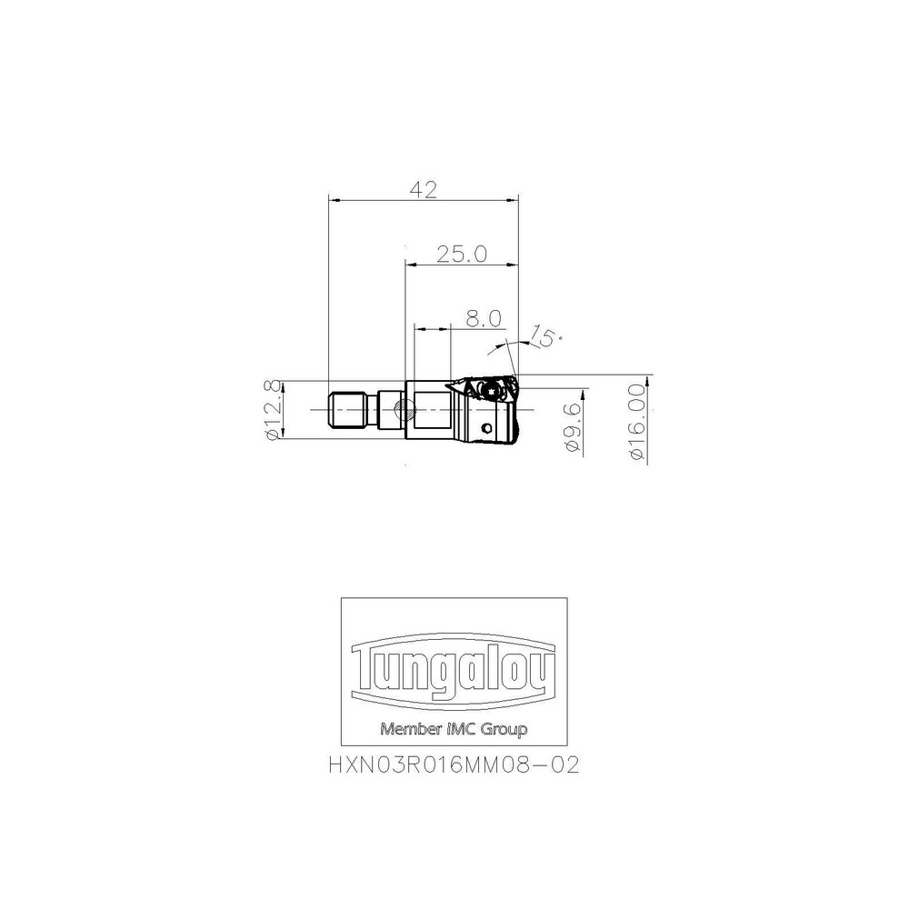 Tungaloy Indexable High-Feed End Mill: HXN03R016MM08-02, 16.00 mm Cut Dia, Modular Connection Shank - 6990874