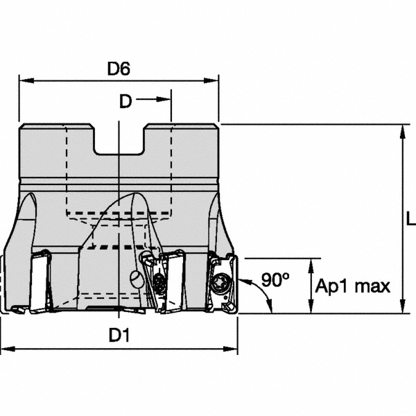 Kennametal Indexable Square-Shoulder Face Mill:  M4D300L1108S100L175,  3'' Cut Dia,  1.0000" Arbor Hole Dia, - 6140063
