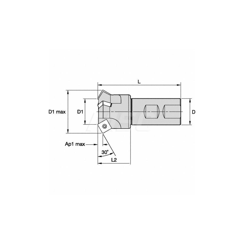 Kennametal 60° Lead Angle, 1.2598" to 2.0472" Cut Dia, 1.2598" Shank Dia, Indexable & Chamfer End Mill - 1024604