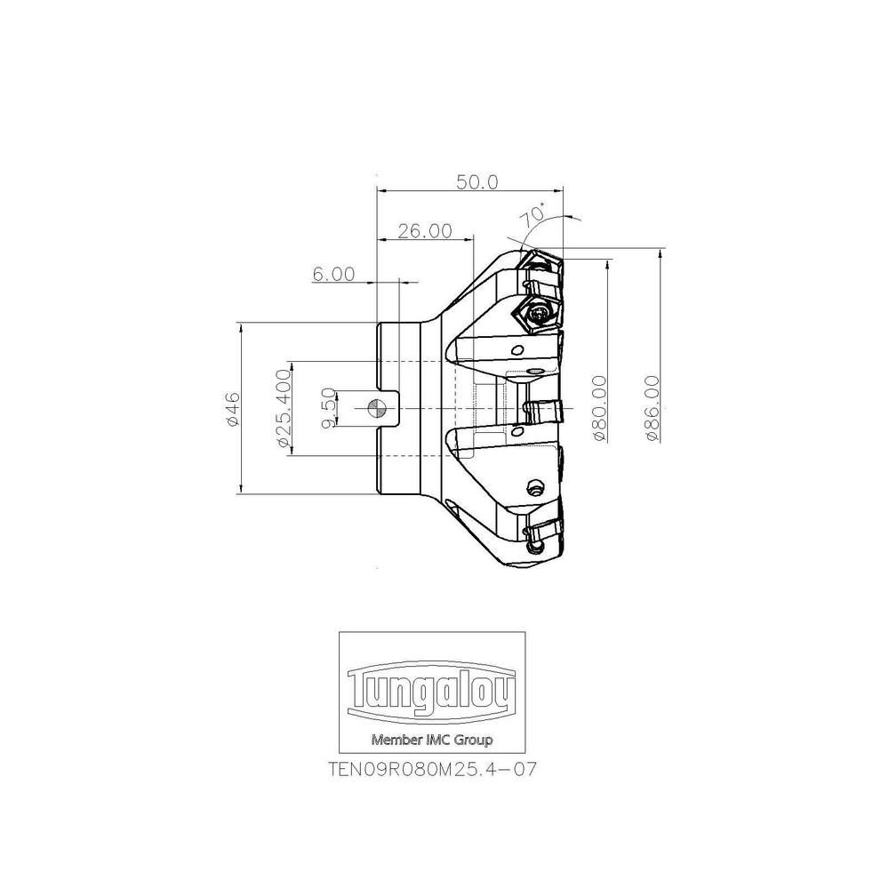 Tungaloy 80mm Cut Dia, 1" Arbor Hole Dia, Indexable Square-Shoulder Face Mill - 6860128
