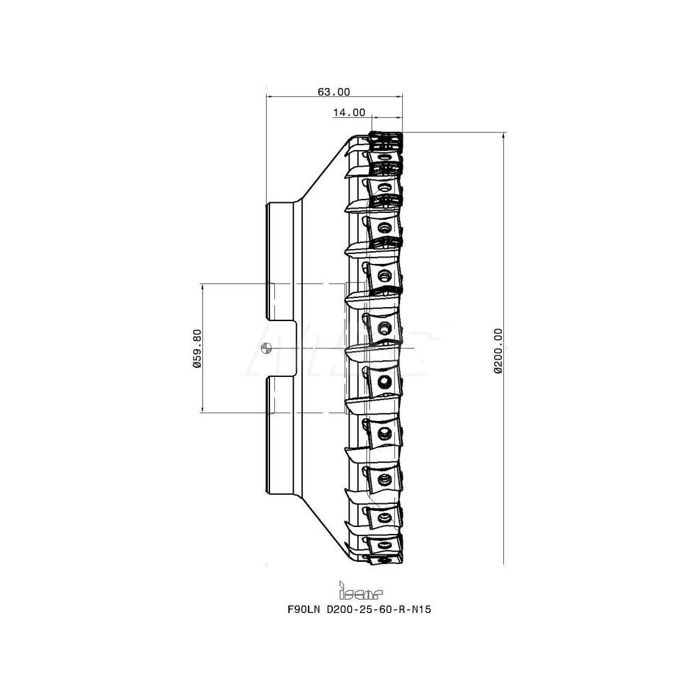 Iscar 200mm Cut Dia, 60mm Arbor Hole Dia, 14mm Max Depth, Indexable Square-Shoulder Face Mill - 3102215