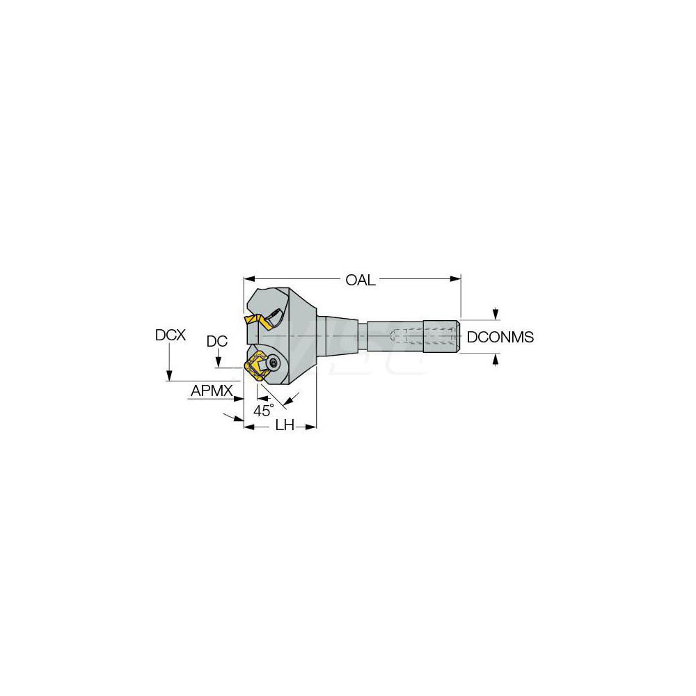 Iscar 45° Lead Angle, 2.4803" to 3.1969" Cut Dia, R8 Indexable & Chamfer End Mill - 3100048