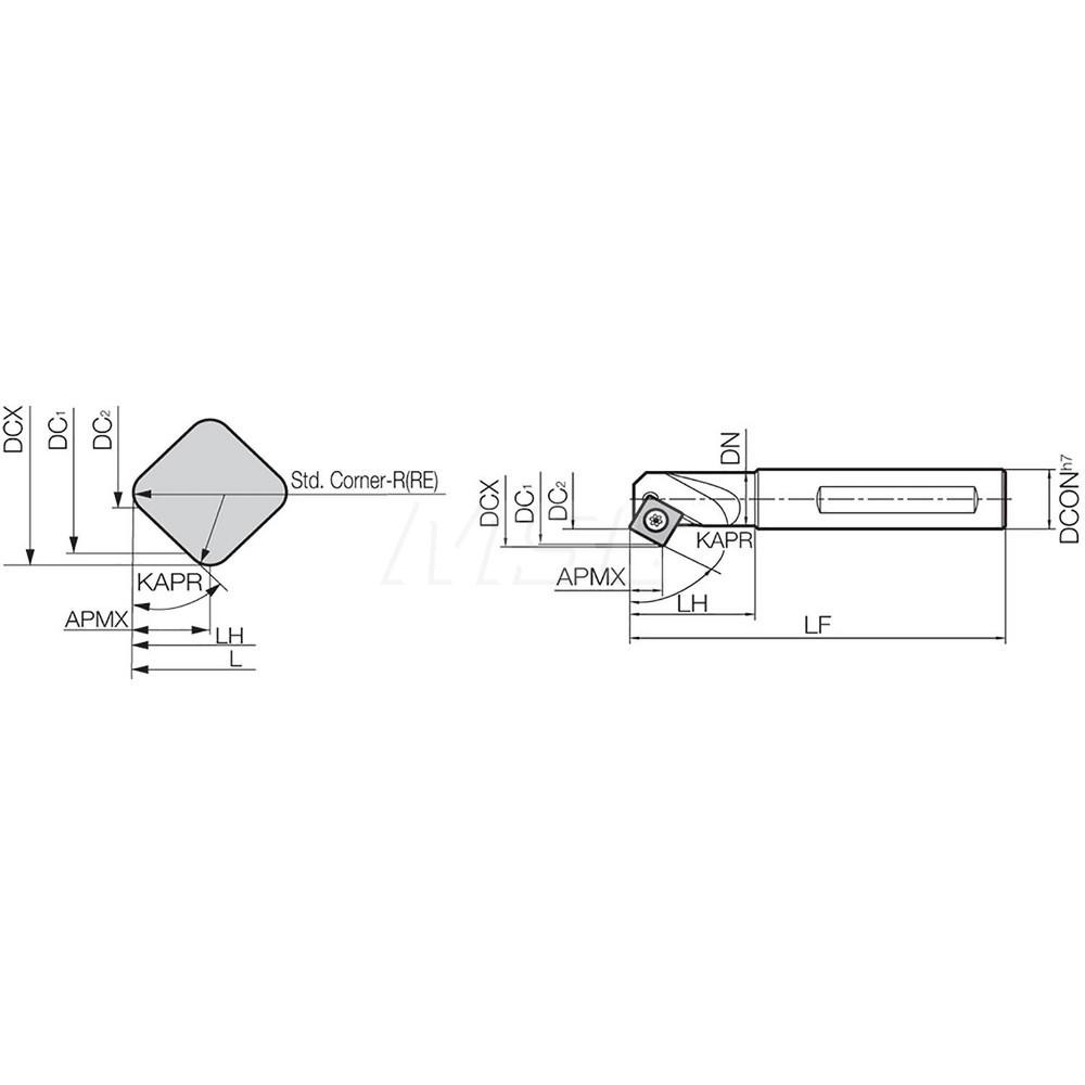Seco 30° Lead Angle, 0.7874" to 1.5276" Cut Dia, Indexable & Chamfer End Mill - 02669573