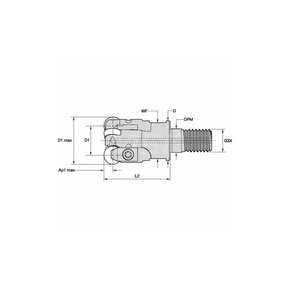 Kennametal Indexable Copy End Mill: 1-1/4" Cut Dia, 0.25" Max Depth of Cut, Through Coolant - 3760370