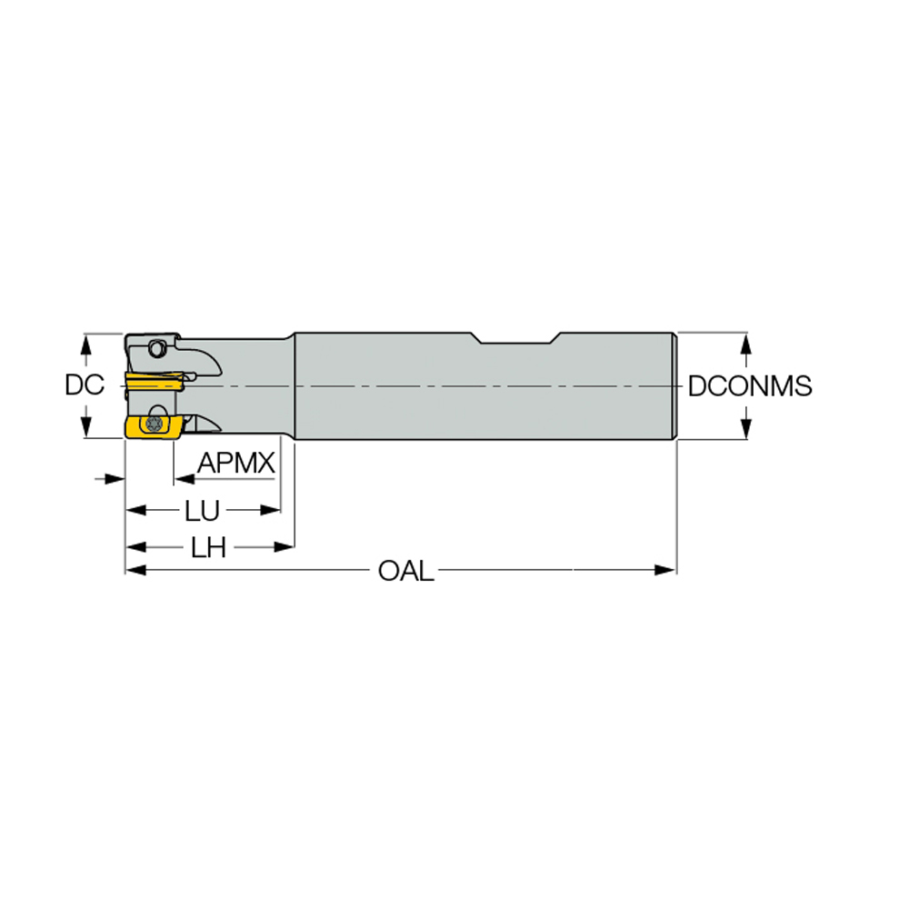 Iscar Indexable Square-Shoulder End Mill: HPE90AND.381W.387, 3/8" Cut Dia, 0.303" Max Depth of Cut, 3/8" Dia Weldon Flat Shank - 3104173