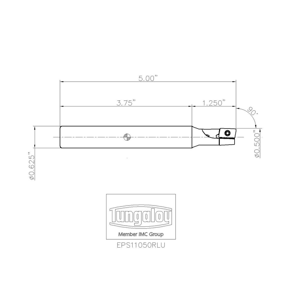 Tungaloy Indexable Square-Shoulder End Mill: EPS11050RLU, 1/2" Cut Dia, 0.417" Max Depth of Cut, 5/8" Dia Cylindrical Shank - 6843441