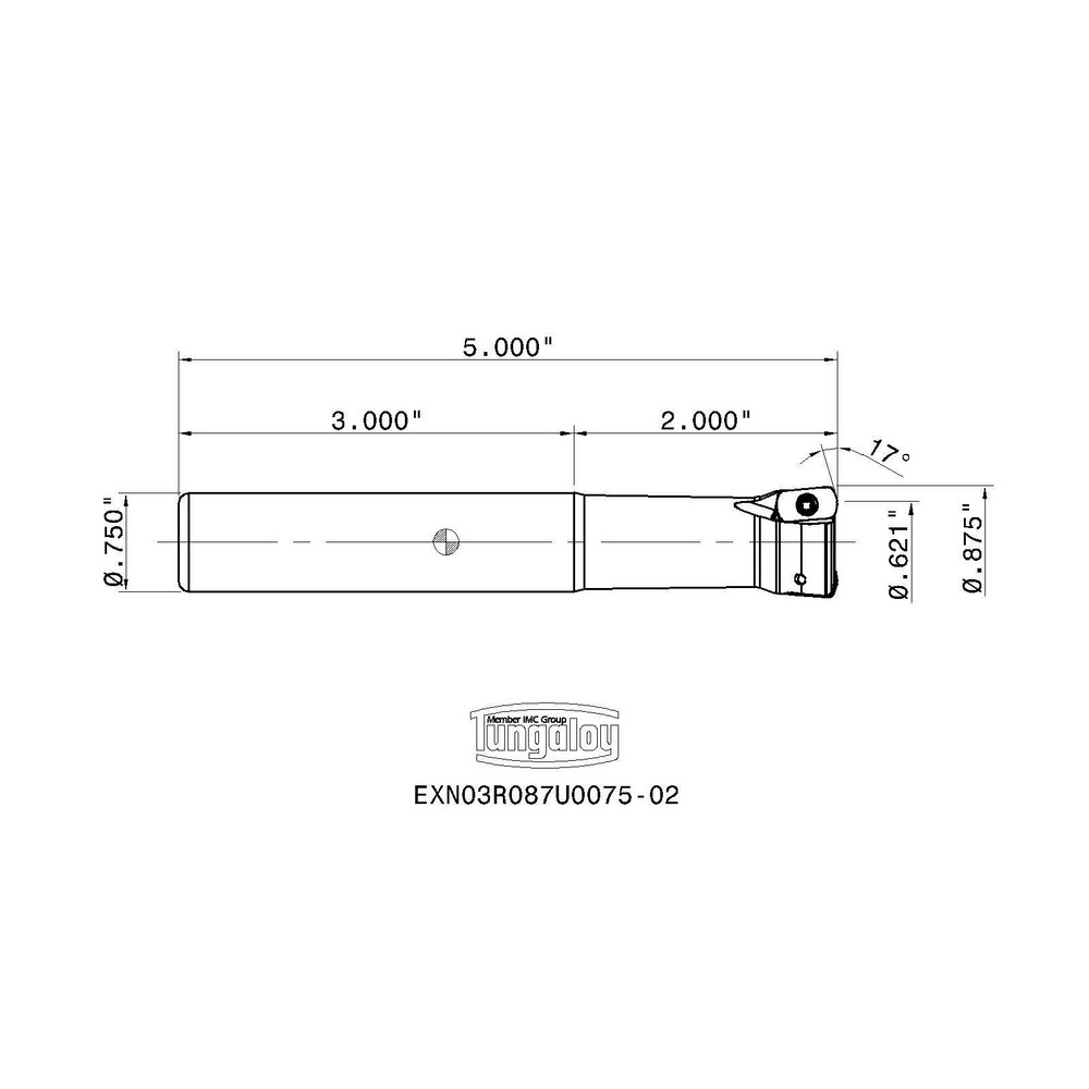 Tungaloy Indexable High-Feed End Mill: EXN03R087U0075-02, Cylindrical Shank - 6715183