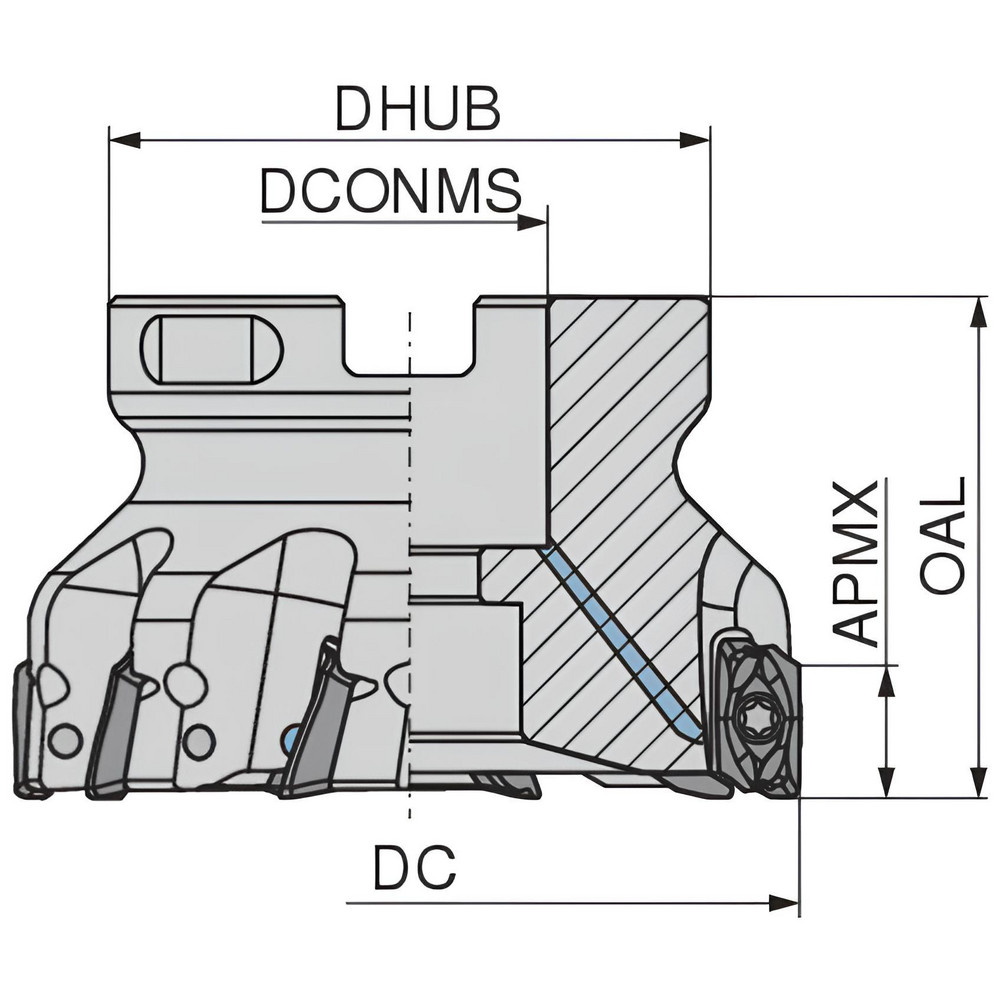 Ceratizit Indexable Square-Shoulder Face Mill:  A211150R0611A050175EF,  1-1/2'' Cut Dia,  0.5000" Arbor Hole Dia,  0.3940" Max Cutting Depth - 5873915006