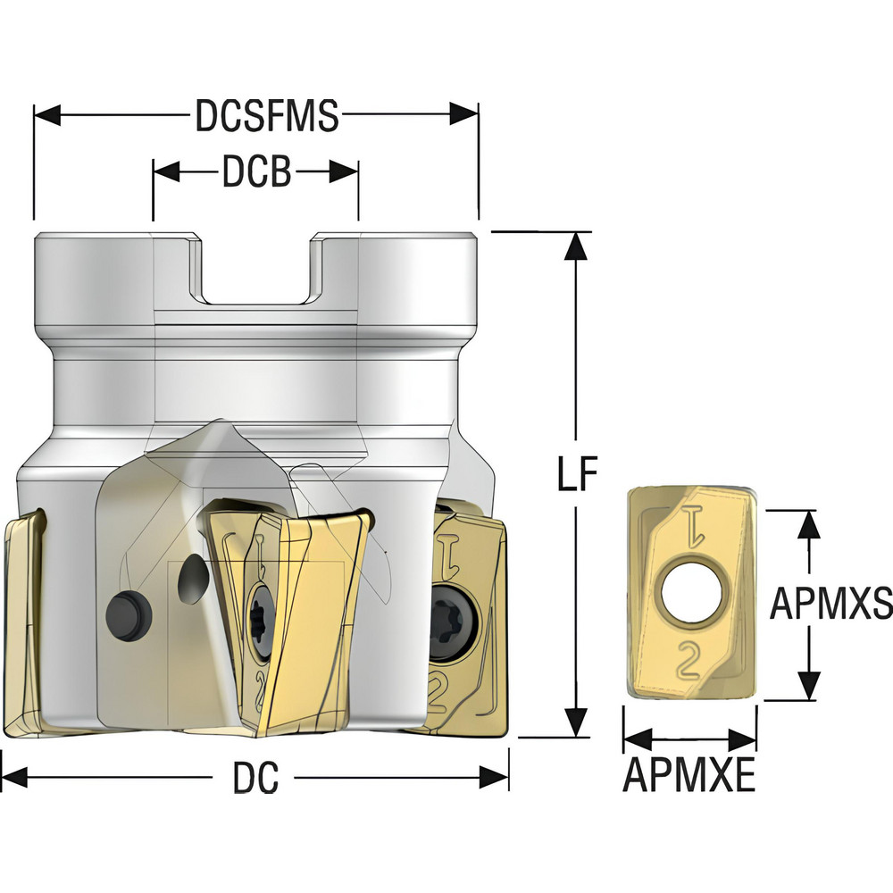 Seco Indexable Square-Shoulder Face Mill:  R220.64-0050-ZO16-4A,  22.0000" Arbor Hole Dia, - 03290239