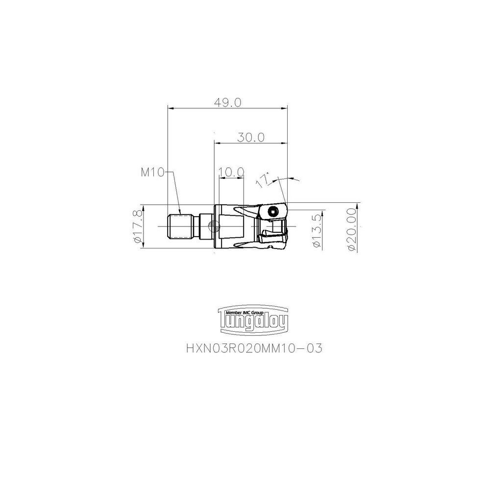 Tungaloy Indexable High-Feed End Mill: HXN03R020MM10-03, 20.00 mm Cut Dia, Modular Connection Shank - 6995991
