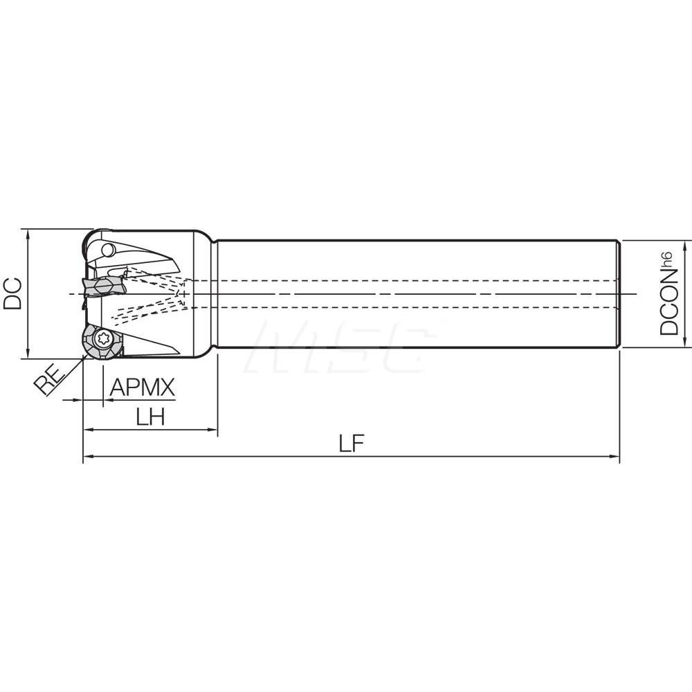 Kyocera Indexable Copy End Mill: 40 mm Cut Dia, 6 mm Max Depth of Cut, Through Coolant - THN06004