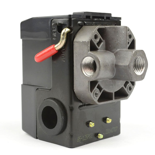 Interruptor de presión Interstate Pneumatics - Interruptor de palanca de curva de cuatro puertos de 1/4" FPT 20 amperes 85-125 PSI - LF10-4H