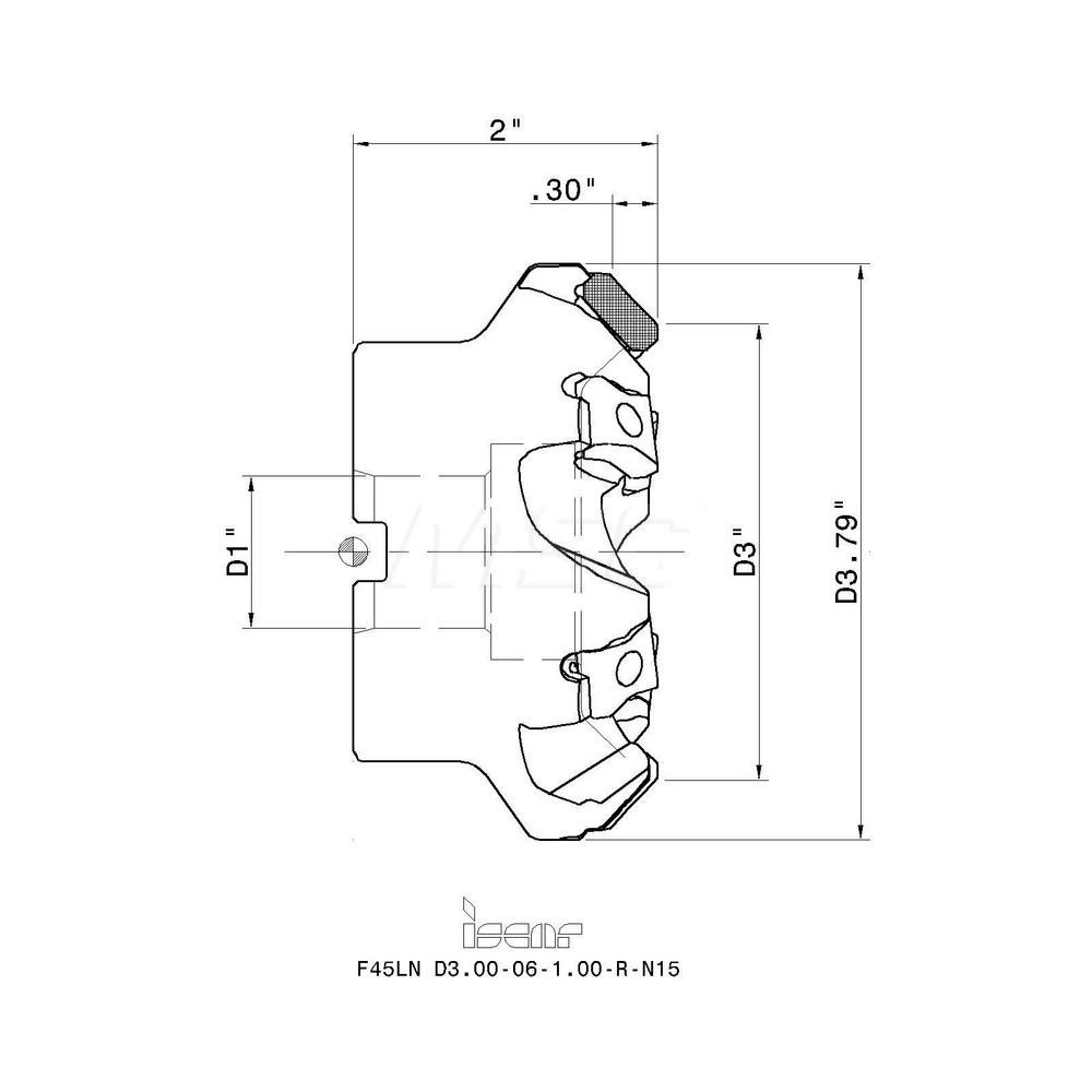 Iscar 3.79" Cut Dia, 1" Arbor Hole, 0.295" Max Depth of Cut, 45° Indexable Chamfer & Angle Face Mill - 3102754