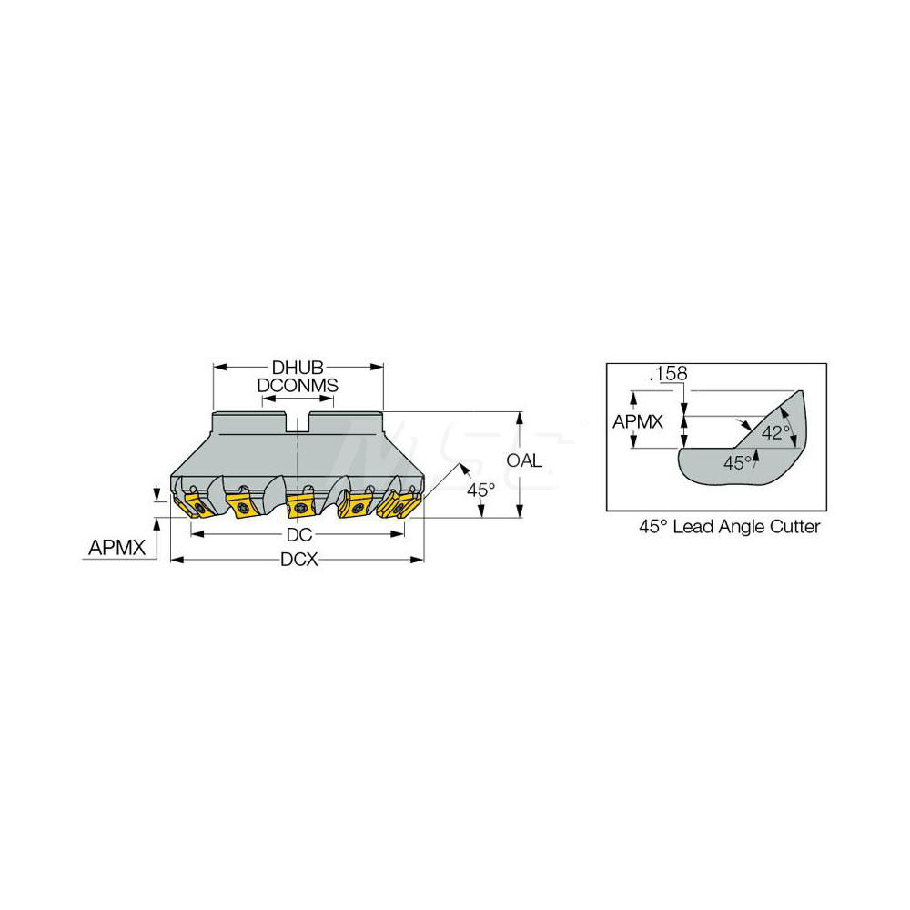 Iscar 3.79" Cut Dia, 1" Arbor Hole, 0.295" Max Depth of Cut, 45° Indexable Chamfer & Angle Face Mill - 3102754