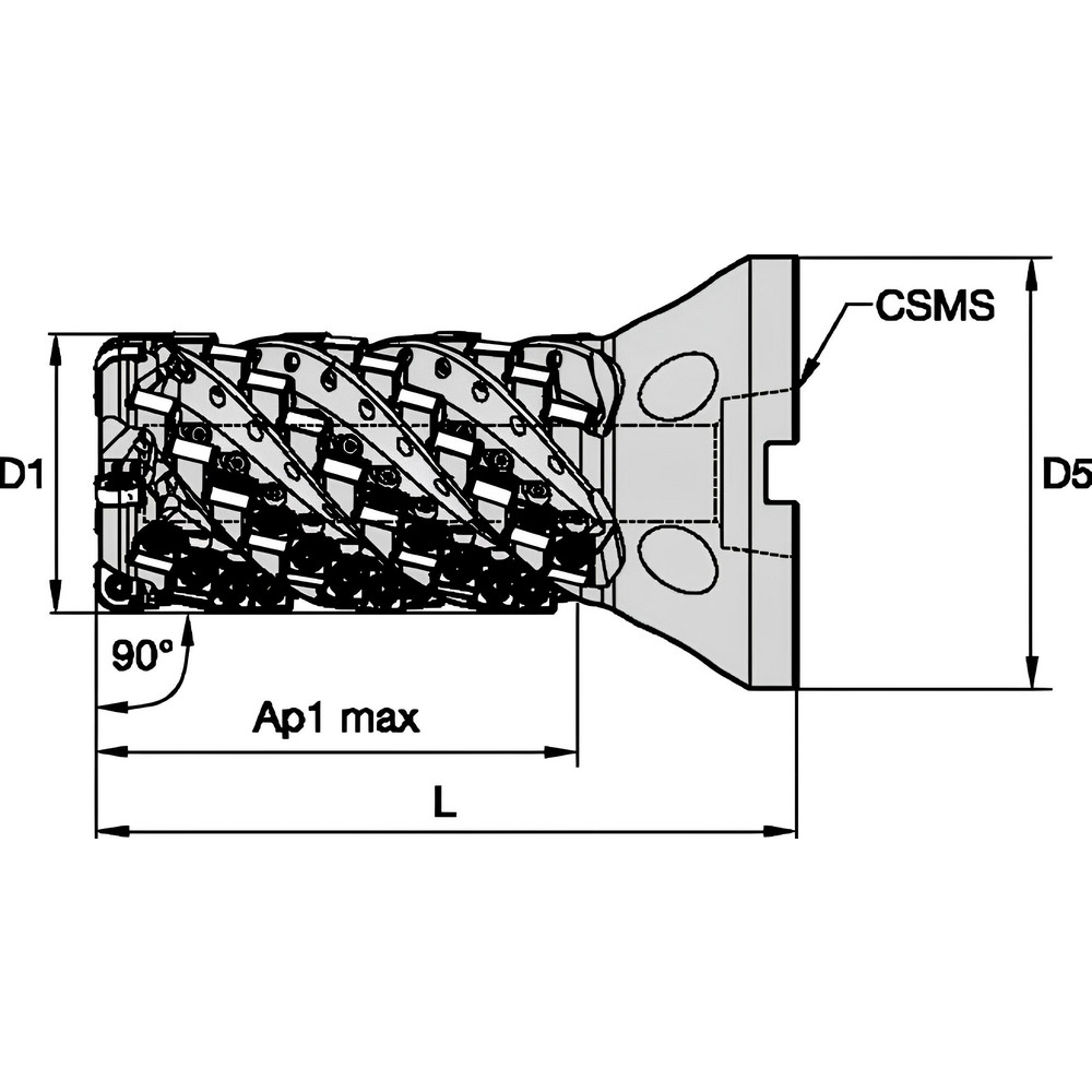 Kennametal 2" Cut Dia, 4-5/8" Arbor Hole Dia, 4.2222" Max Depth, Indexable Square-Shoulder Face Mill - 6366568
