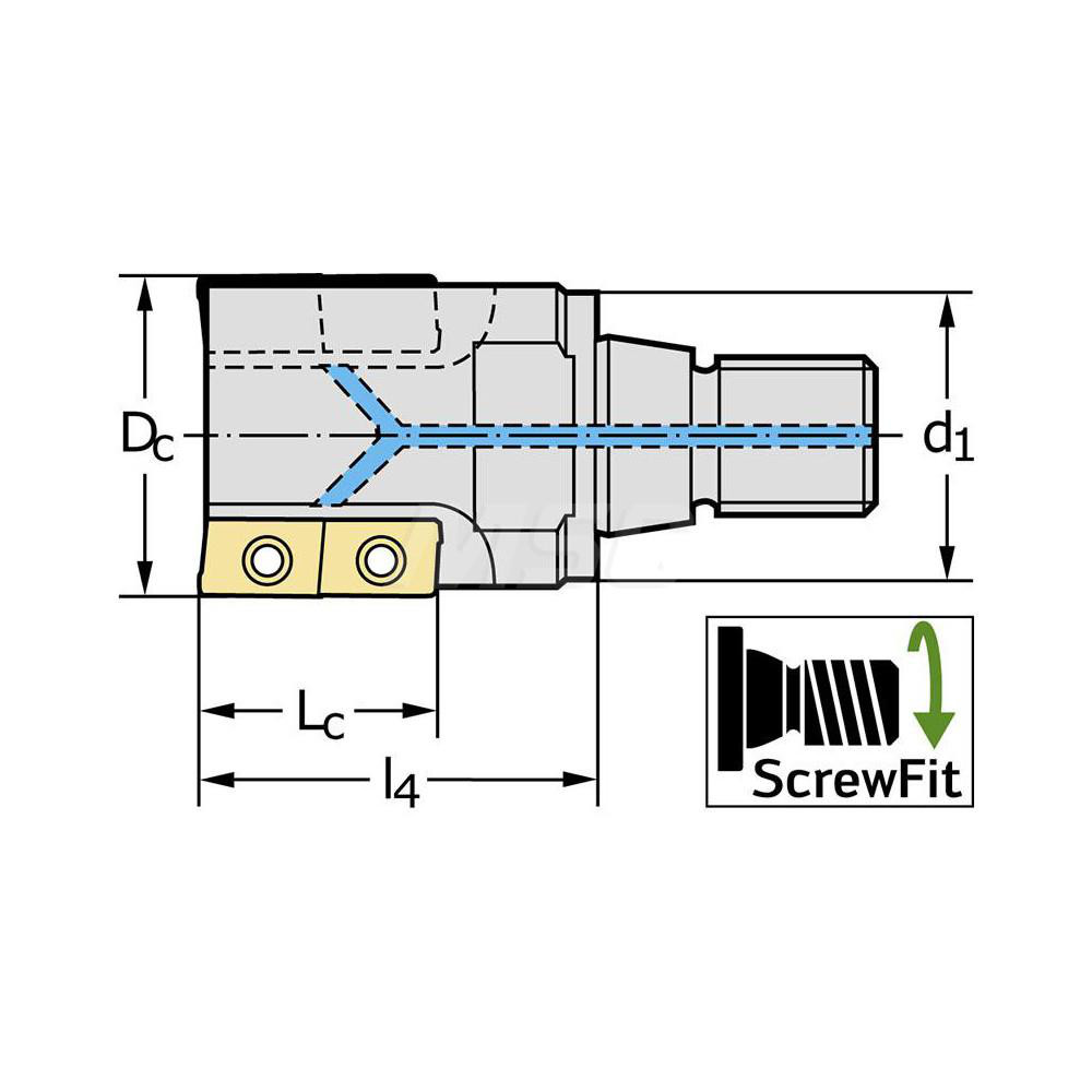 Walter Indexable Square-Shoulder End Mill: F4138.UT28.031.Z02.33, 1-1/4" Cut Dia, 1.3" Max Depth of Cut, T28 Modular Connection Shank - 5335556