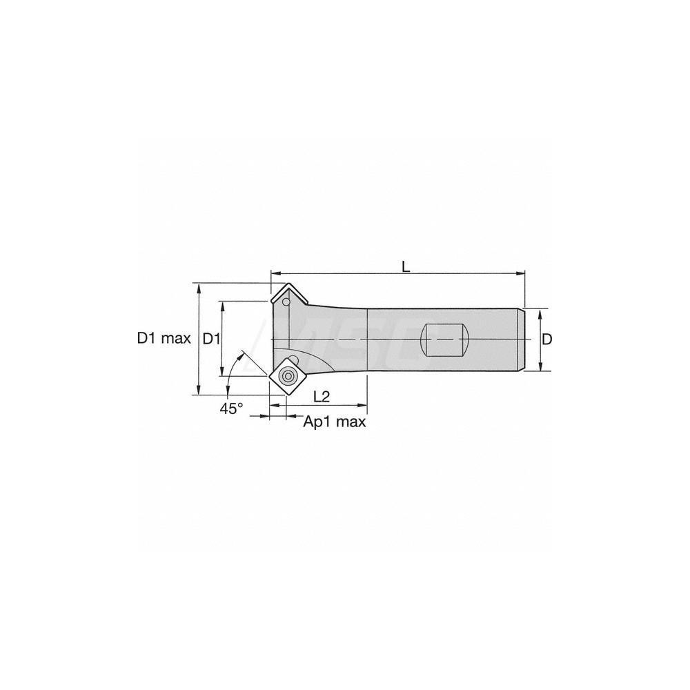 Kennametal 45° Lead Angle, 0.7" to 1.137" Cut Dia, 19.05mm Shank Dia, Indexable & Chamfer End Mill - 1023676