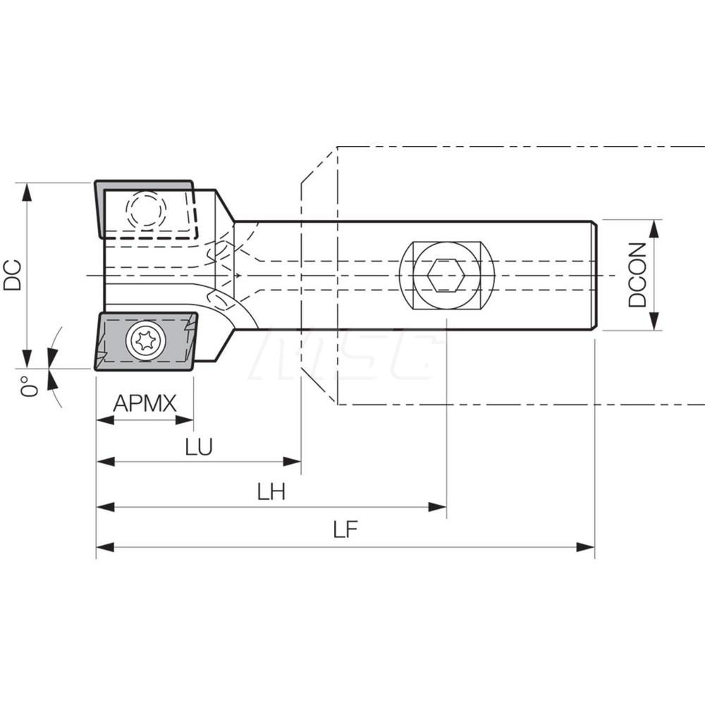 Kyocera Indexable Square-Shoulder End Mill: 1X1X6.015 2FL, 1" Cut Dia, 0.64" Max Depth of Cut, 1" Dia Weldon Flat Shank - OTM86403