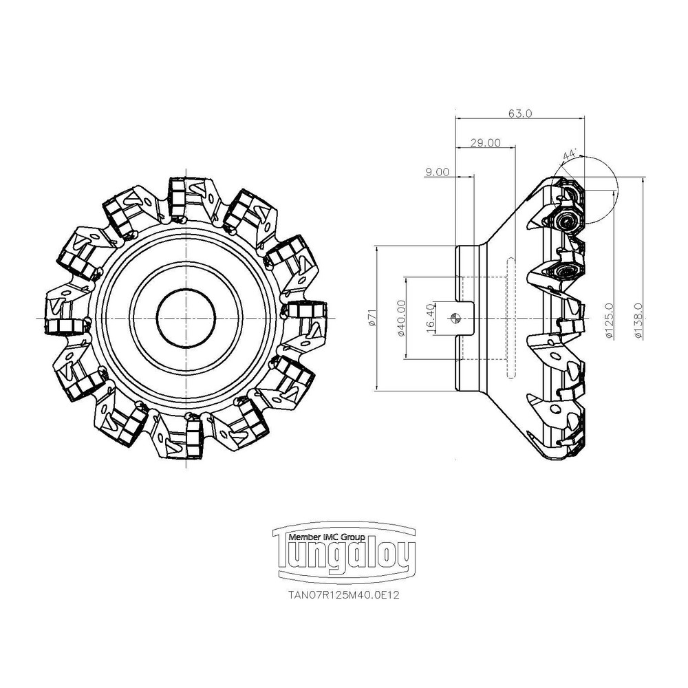 Tungaloy 125mm Cut Dia, 40mm Arbor Hole Dia, Indexable Square-Shoulder Face Mill - 6861832