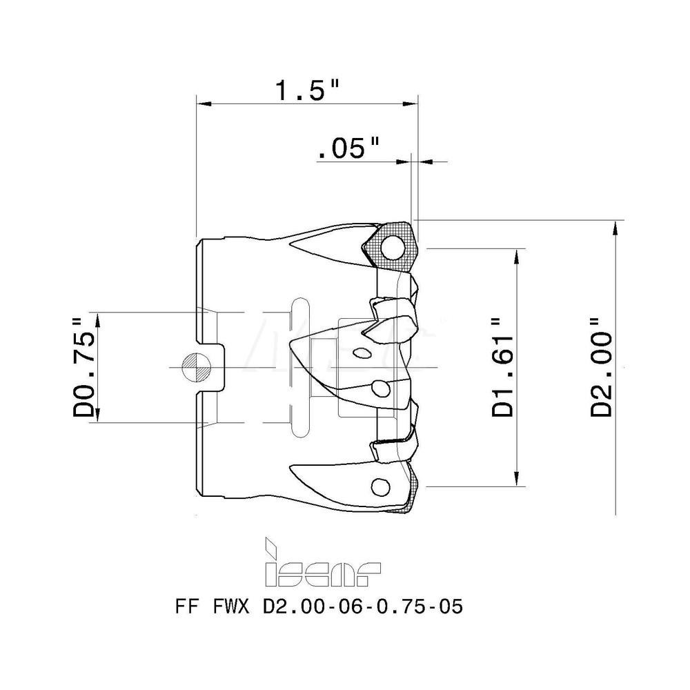 Iscar Indexable High-Feed Face Mill: 1.61 to 2" Cut Dia, 0.75" Arbor Hole - 3105715