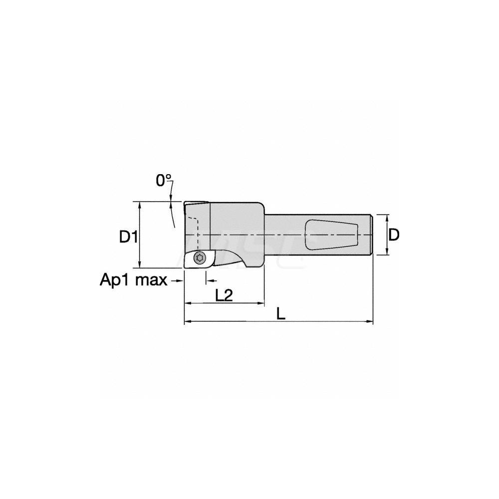 Kennametal Indexable Square-Shoulder End Mill: KISR200LF254, 2" Cut Dia, 0.404" Max Depth of Cut, 1" Dia Cylindrical Shank - 1025689