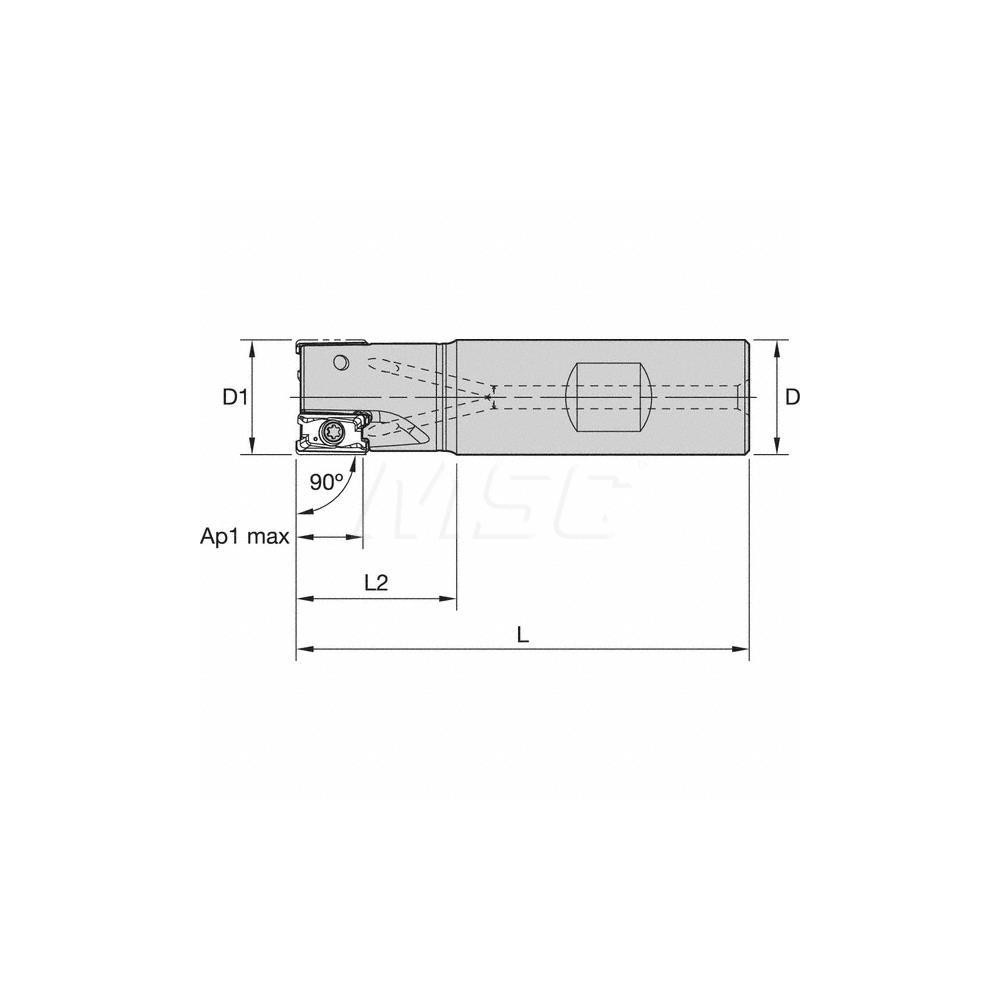 Kennametal Indexable Square-Shoulder End Mill: M4D100L1103W100L175, 1" Cut Dia, 11 mm Max Depth of Cut, 1" Dia Weldon Flat Shank - 6140051