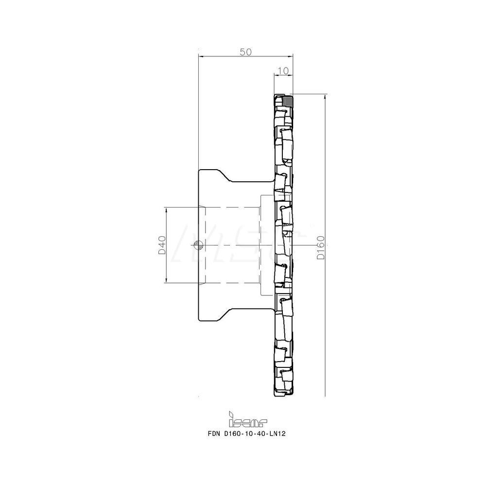 Iscar Indexable Slotting Cutter: 12.00 mm Cutting Width, 160.00 mm Cutter Dia, Shell Mount B Connection, 44.00 mm Depth of Cut, 44.00 mm Depth of Cut, 40.00 mm Shank Dia - 3102449