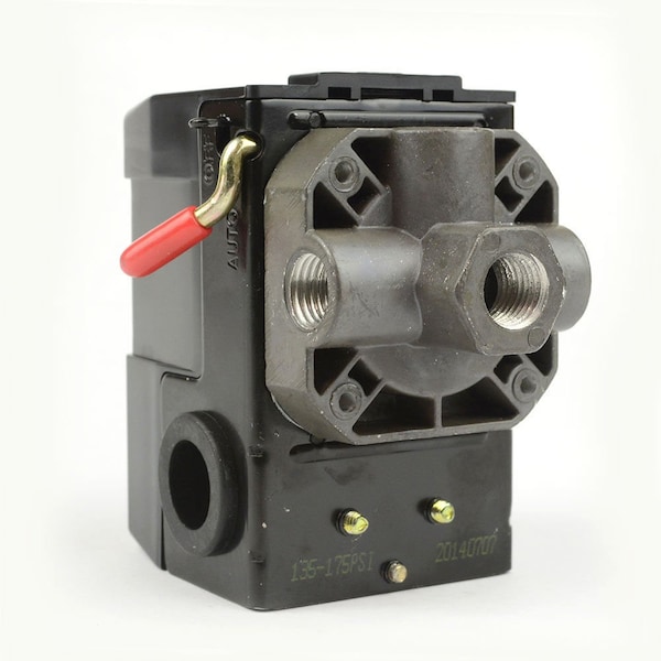 Interruptor de presión de neumáticos Interstate - 1/4" FPT Cuatro puertos - Interruptor de palanca de curva 135-175 PSI - LF10-4H-HP