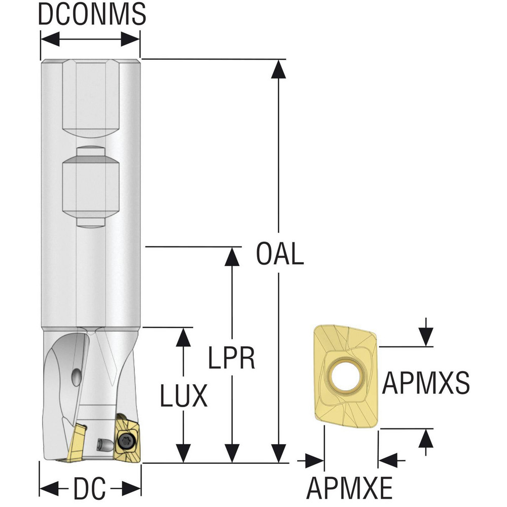 Seco Indexable Square-Shoulder End Mill: R217.69-01.00-3-10-4A, 1" Cut Dia, 0.354" Max Depth of Cut, 1" Dia Weldon Flat Shank - 02772713