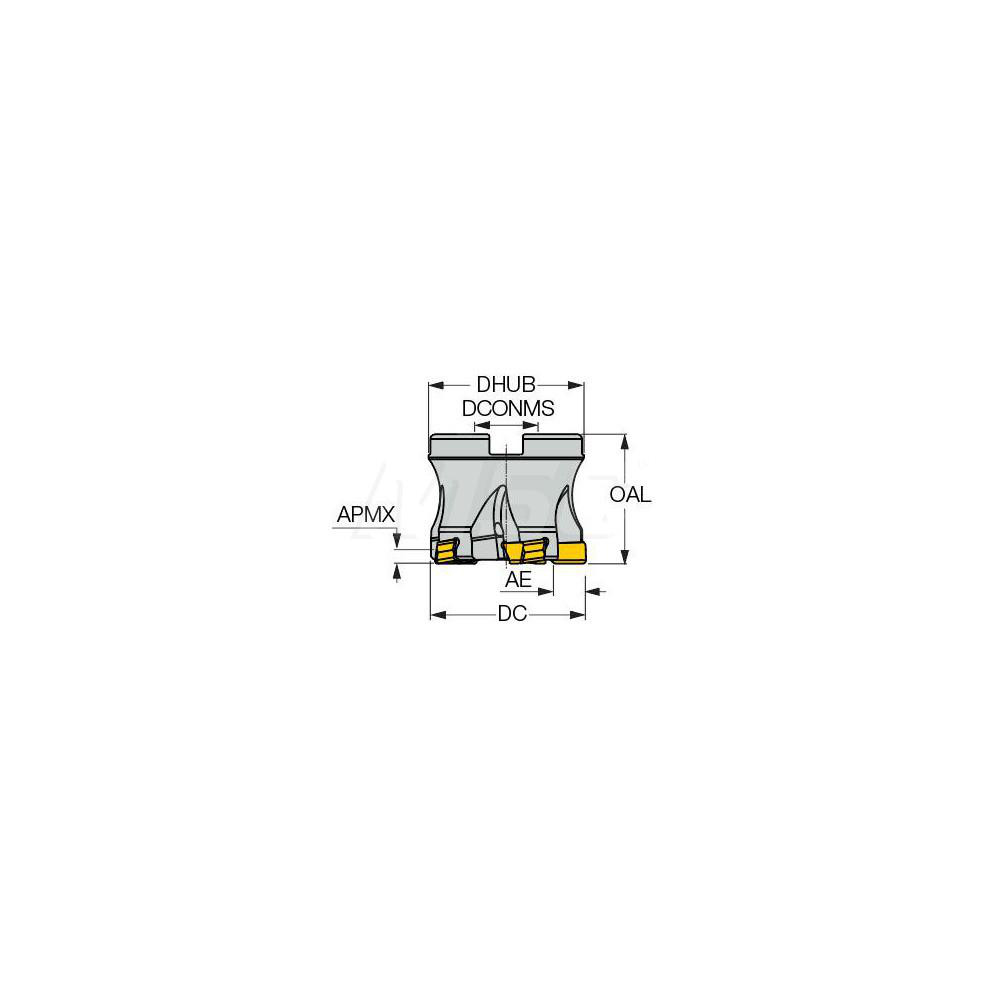 Iscar Indexable Square-Shoulder Face Mill:  HTPD2.00-5-.75-R-LN10,  2'' Cut Dia,  0.7500" Arbor Hole Dia,  0.1180" Max Cutting Depth - 3105129