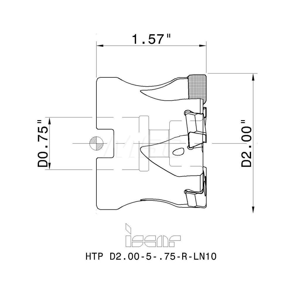 Iscar Indexable Square-Shoulder Face Mill:  HTPD2.00-5-.75-R-LN10,  2'' Cut Dia,  0.7500" Arbor Hole Dia,  0.1180" Max Cutting Depth - 3105129