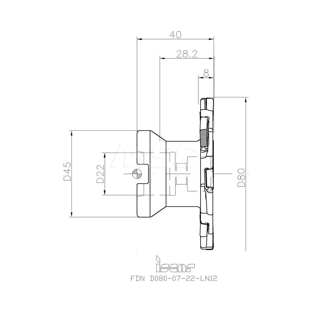 Iscar Indexable Slotting Cutter: 8.50 mm Cutting Width, 80.00 mm Cutter Dia, Shell Mount A Connection, 22.00 mm Depth of Cut, 22.00 mm Depth of Cut, 22.00 mm Shank Dia - 3102981