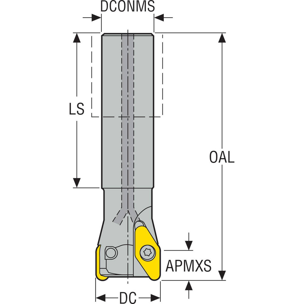 Seco Indexable Copy End Mill: 1-1/4" Cut Dia, 0.394" Max Depth of Cut, Through Coolant - 00054103