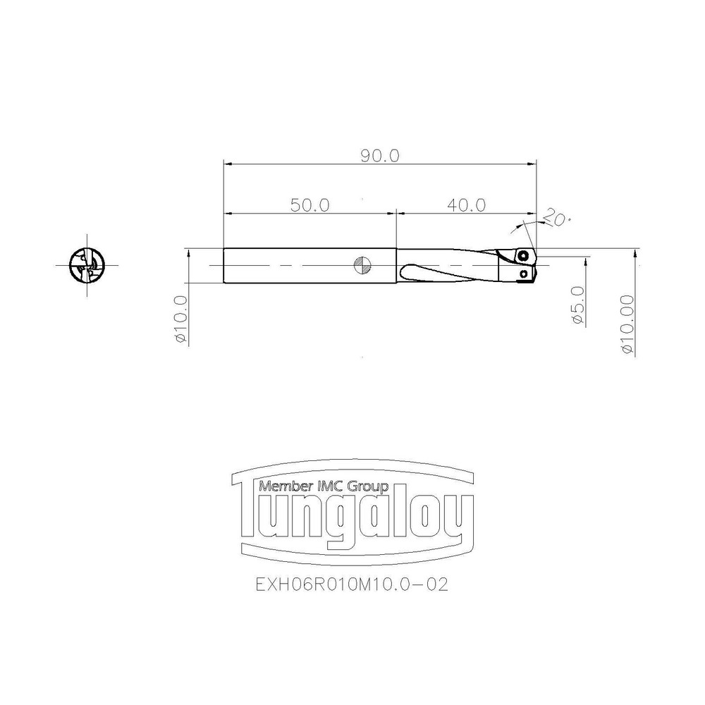 Tungaloy Indexable High-Feed End Mill: EXH06R010M10.0-02, Cylindrical Shank - 6852773
